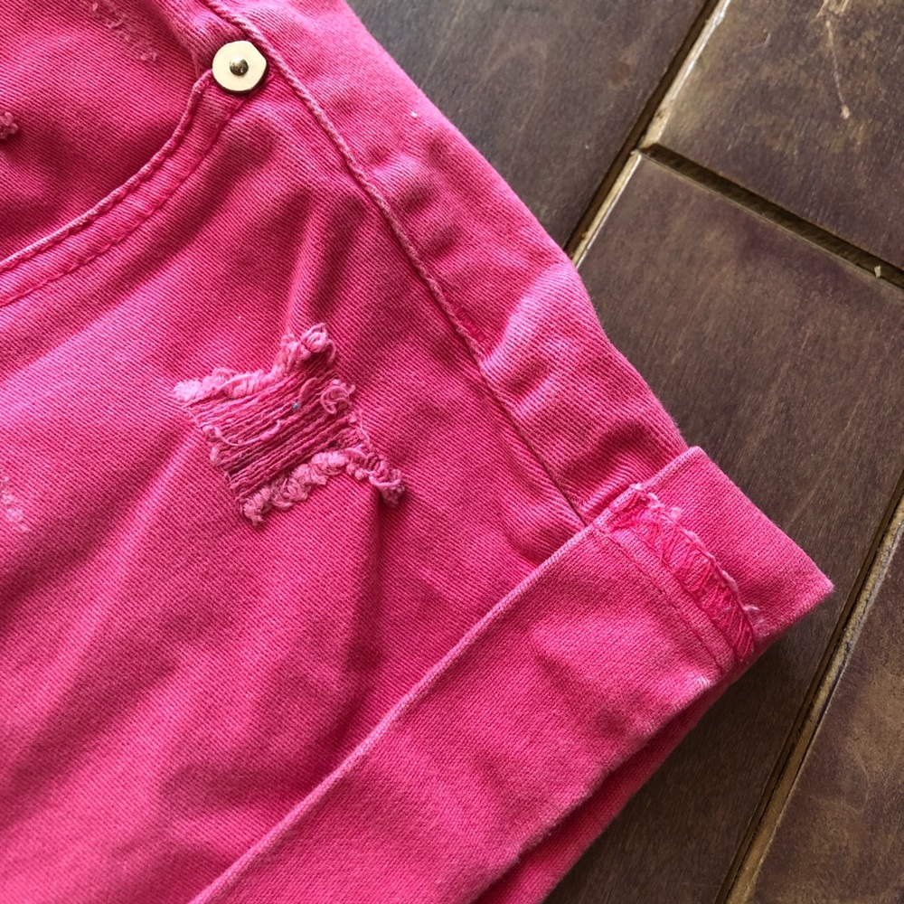 Pink Distressed Mini Shorts - Picture 3 of 6